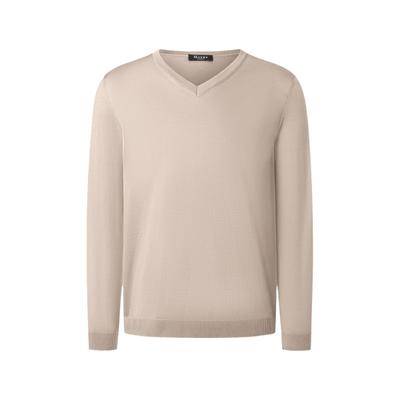 Strickpullover MAERZ MUENCHEN "Maerz Muenchen 403800 Strickpullover Herren Bekleidung", Herren, Gr. 48, beige, 100% Schurwolle, V-Ausschnitt, Pullover Strickpullover