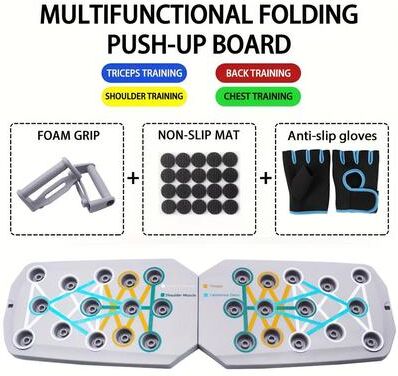 Inspired Living Foldable Color Coded Push Up Board With Handles For Home Workouts And Upper Body Training grey glove