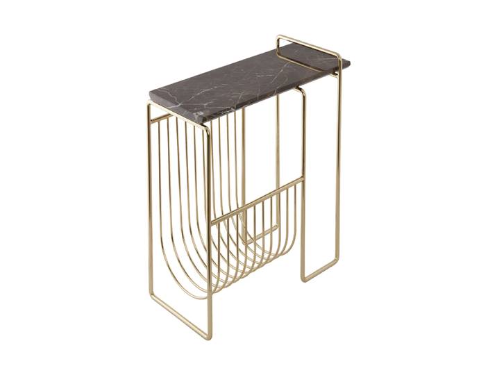 Marmor Design Beistelltisch & Zeitschriftenhalter „Sino“ Gold / Braun AYTM