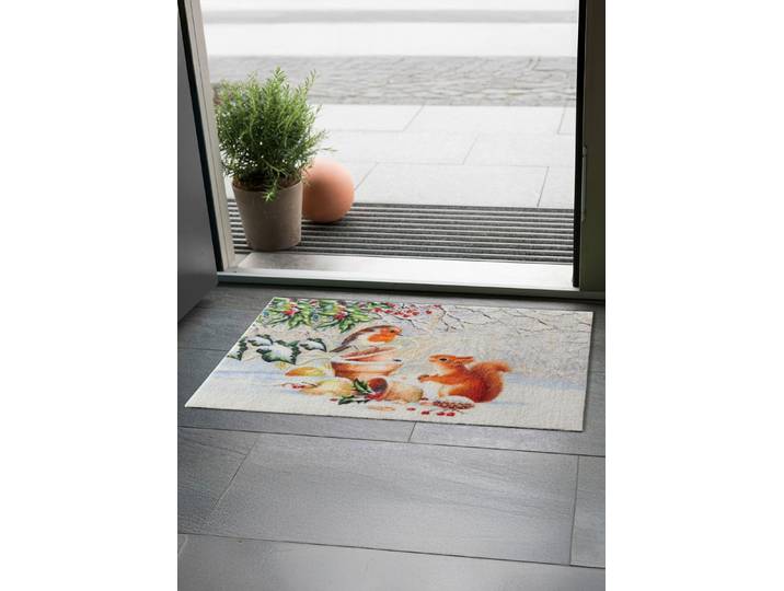 Fußmatte Eichhörnchen mit Vogel, Bunt