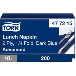 Tork Lunchserviette Dunkelblau, 1/4-Falz, 2-lagig, 33 cm × 33 cm, 10 × 200 Servi...