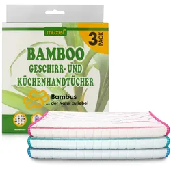 MUXEL Bambus Tücher - 3x Bambus Geschirrtücher - Extra saugfähiges Putztuch - Weiche Bambuslappen zum Polieren, Abtrocknen & Wischen - Nachhaltige