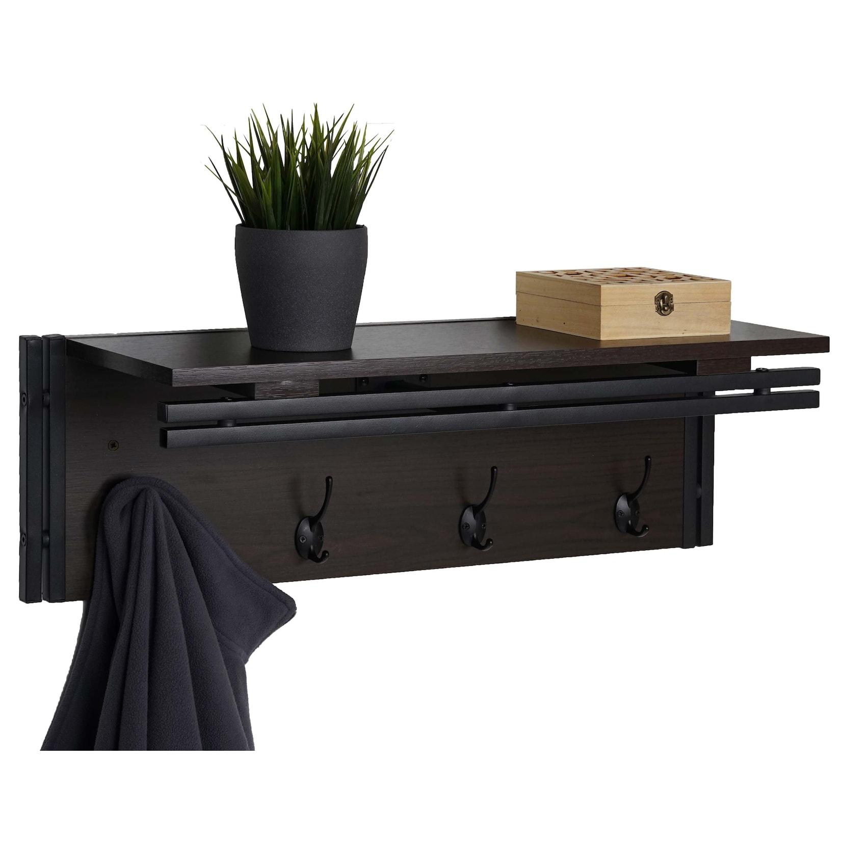 Wandgarderobe MCW-A27, Garderobe Regal, 4 Haken 24x75x24cm 3D-Struktur ~ dunkelbraun