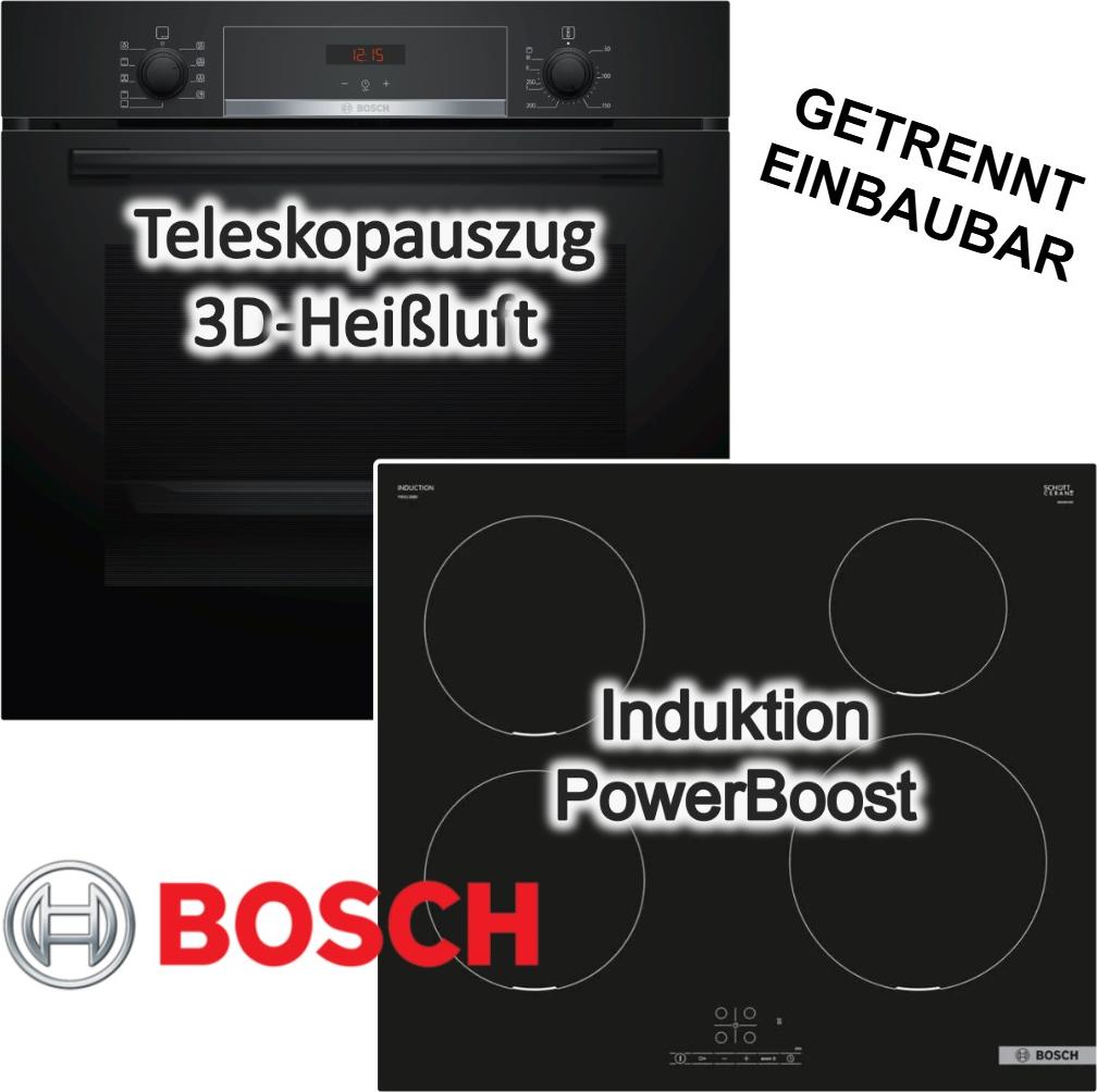 Bosch Herdset Hydrolyse Pizzafunktion Teleskopauszug + Induktionskochfeld autark PowerBoost