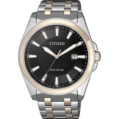 Solaruhr CITIZEN, silber (silbergoldfarben, schwarz, schwarz), Armbanduhren, Herren, silbergoldfarben, Armbanduhr, Herrenuhr, Datum, Saphirglas, Edelstahlarmband
