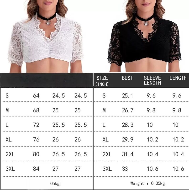 INF Schwarze Oktoberfest-Bluse für Damen - Polyester-Spitzenshirt für Bierfeste L