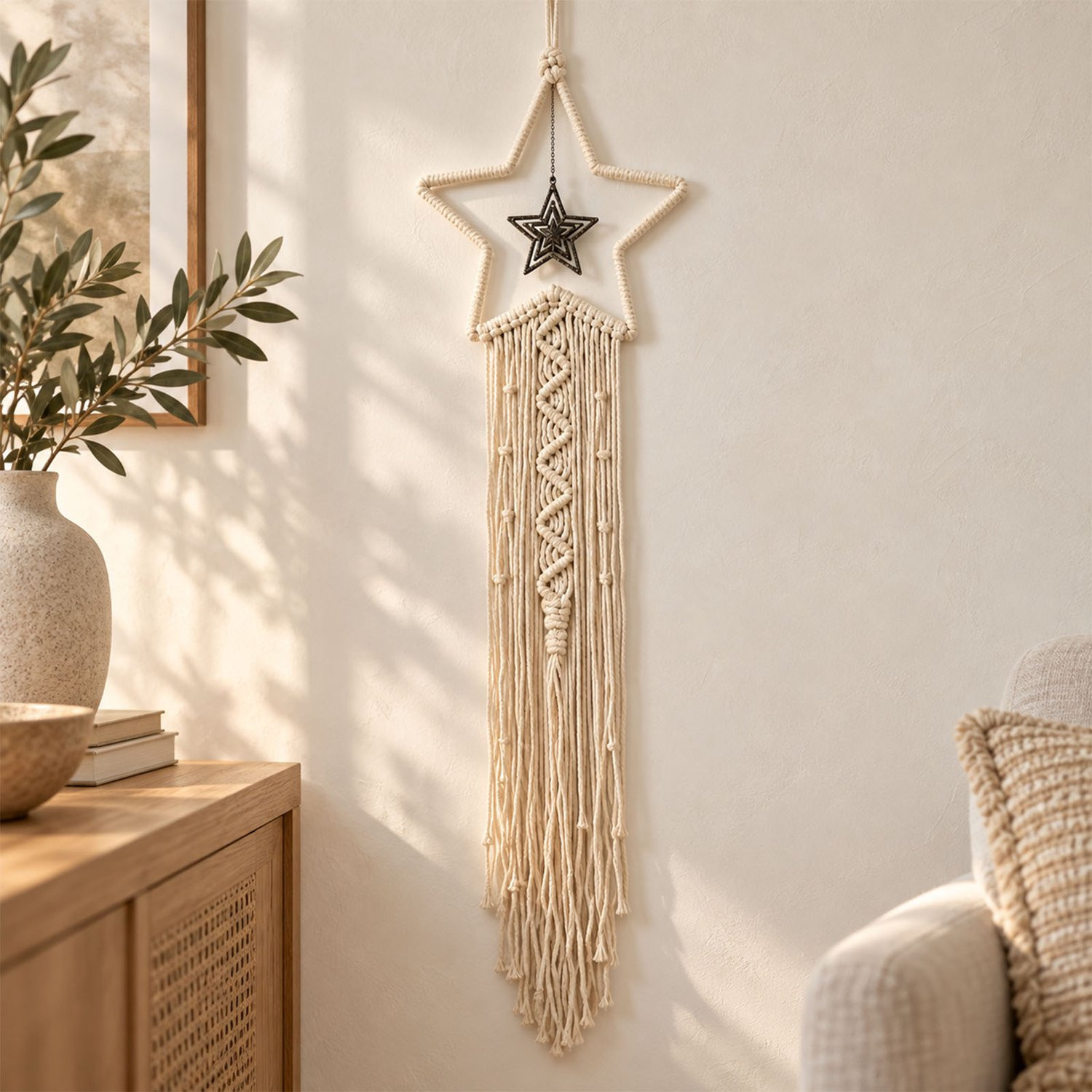 ZoeZo Macramé Wandkleed met Verlichting – Boho Wanddecoratie in Ibiza Stijl voor de Kinderkamer of Babykamer