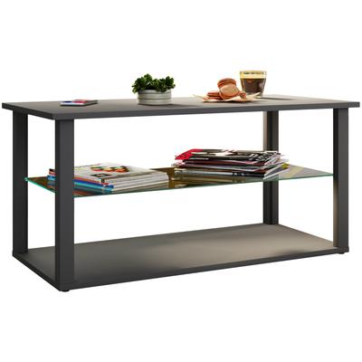 Couchtisch VCM "Holz Sofatisch Couchtisch Glas Tisch Wanilo L", schwarz (anthrazit), B:95cm T:45cm, Tische, Couchtisch