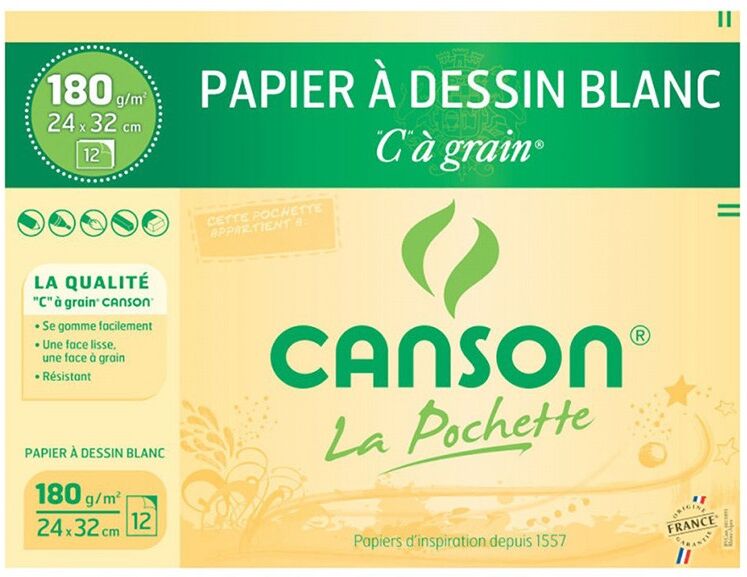 CANSON Pochette Papier Dessin Blanc "C" à grain A4 180g