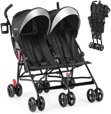 Costway Foldable Twin Baby Double Stroller Ultralight Umbrella Kids Stroller-Black