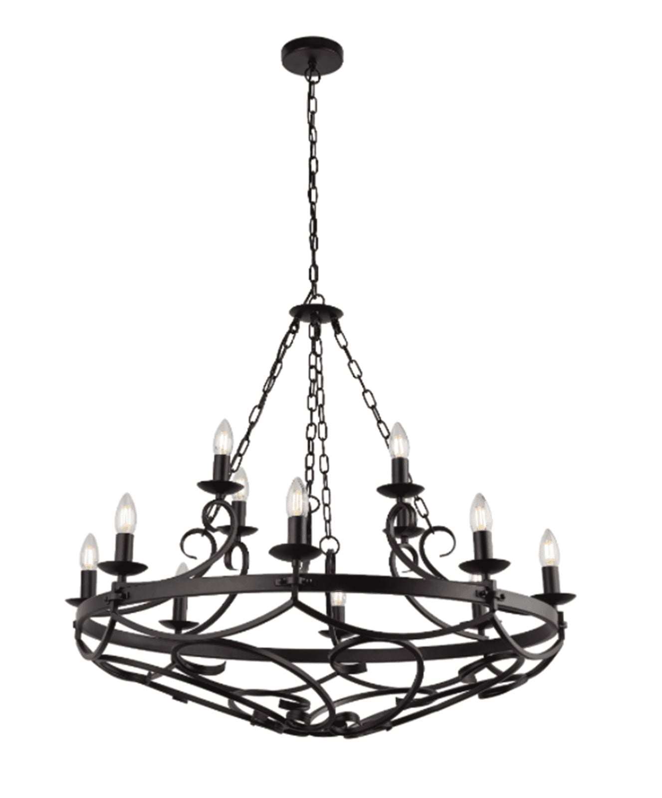 Searchlight Cartwheel antieke kroonluchter - zwart - Ø 89 cm