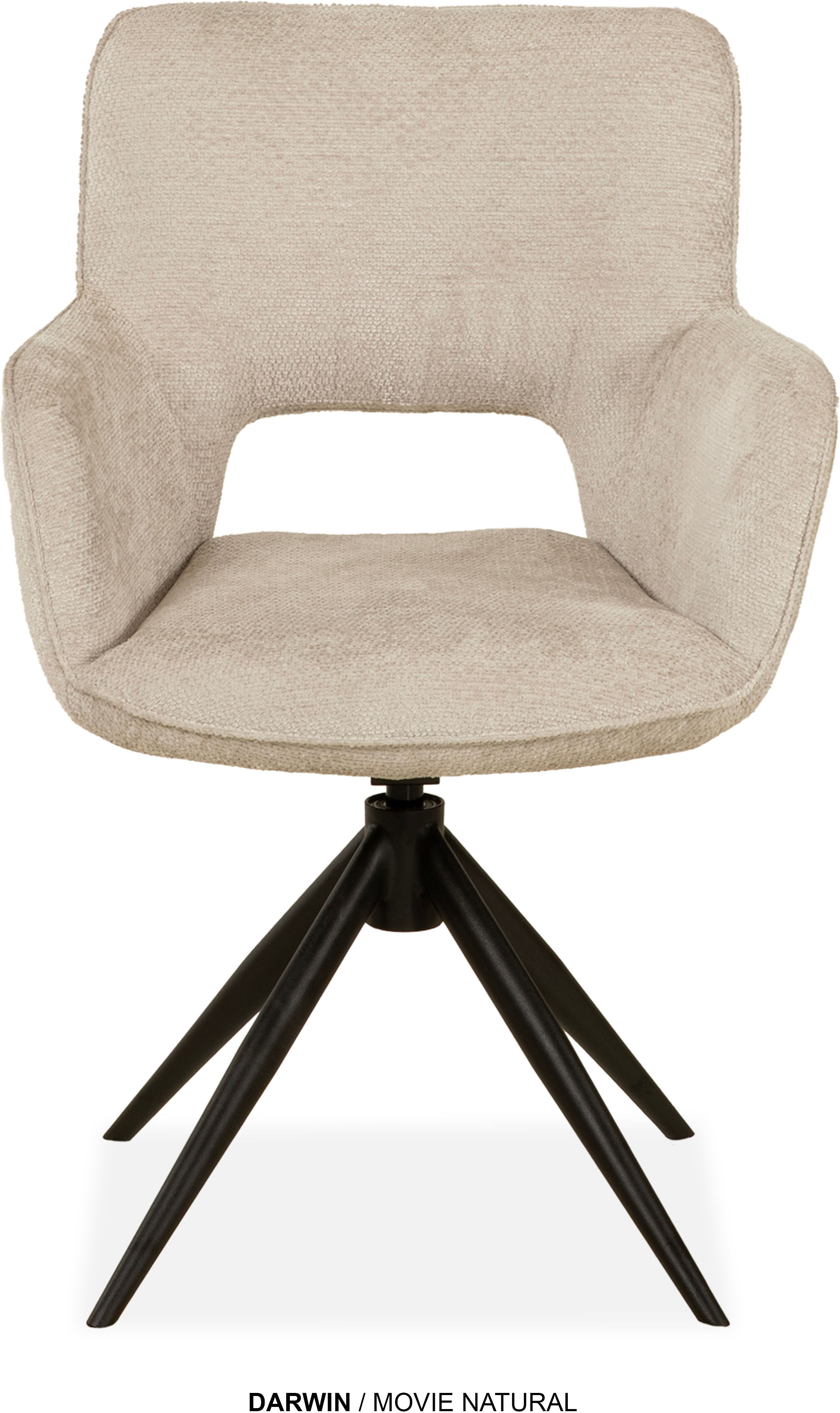 Esszimmerstuhl OMG DESIGN "Darwin", natural, schwarz, natural, B:58cm H:85cm T:65cm, Polyester, Stühle, Esszimmerstuhl, Drehstuhl mit auto-return, Armlehnenstuhl