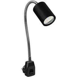 ledscom.de GU10 Steckdosenlampe WAIKA Schwanenhals, Schalter, schwarz inkl. GU10 LED Lampe 227lm warmweiß