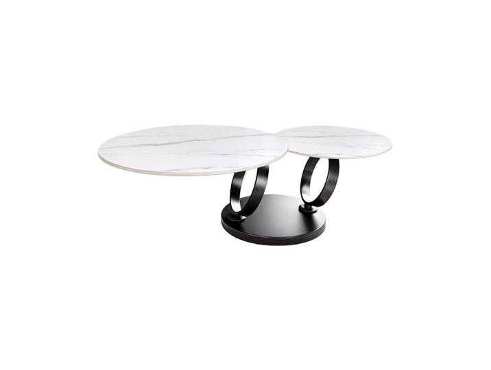 Table Basse Solyne 133 Cm Blanche Effet Marbre Avec Plateaux Rotatifs Et Structure Noire Mate