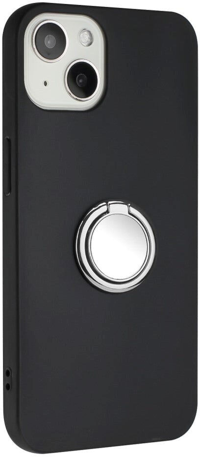 INCOVER iPhone 15 Fleksibelt Plastik Bagside Cover m. Magnetisk Ring Kickstand - Sort m. Sølv  Ring