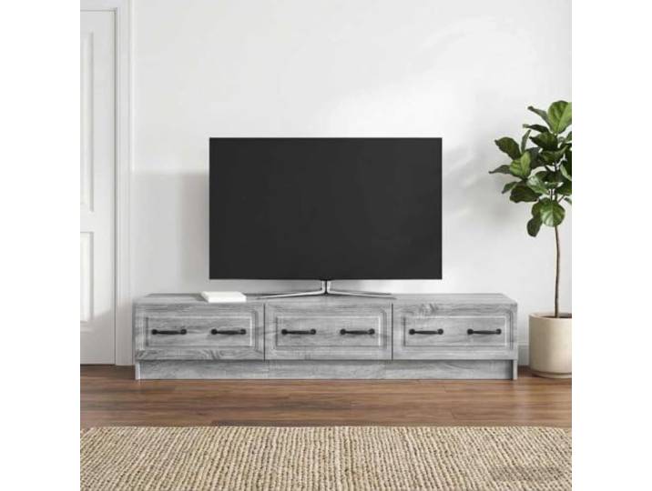 GKMBCVDFR TV-Schrank Lowboard 147 x 34,5 x 27 cm Sonoma-Grau Holzwerkstoff Stabiler Holzwerkstoff, schwarze Metallgriffe, sanfte Schubladenmechanismen, pflegeleichte Oberfläche, modernes Design