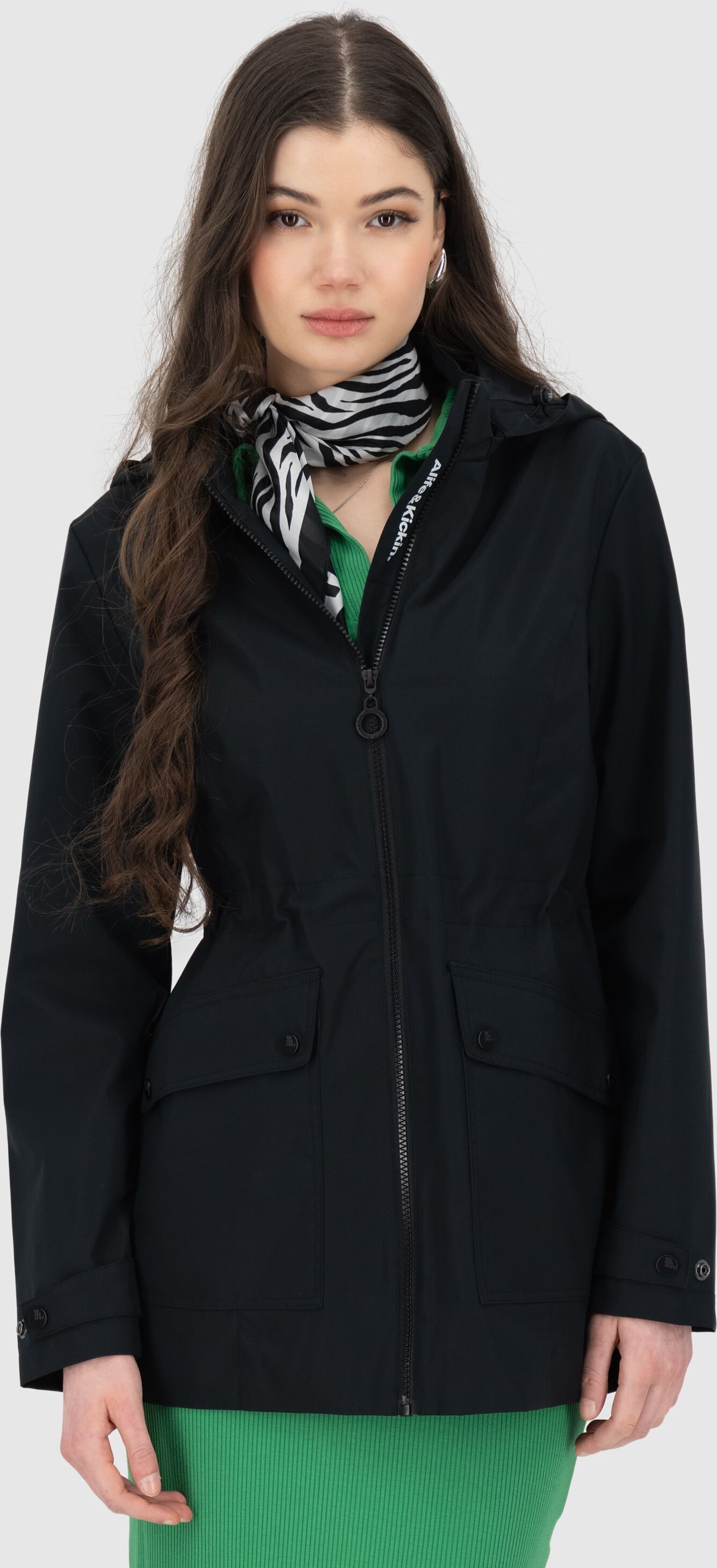 Parka ALIFE & KICKIN "LeiaAKA", Damen, Gr. M, schwarz, Web, Obermaterial: 100% Polyester, unifarben, gerade Po-bedeckend, ohne Ausschnitt, Jacken Parka, mit Kapuze, aufgesetzten Taschen und Band zum Taillieren schwarz M