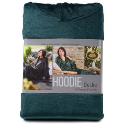 Gözze Hoodie-Decke mit Kapuze, Strickbündchen am Ärmel und seitlichen Schlupftaschen, 73x120 cm, dunkelgrün