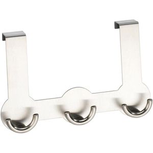 Wenko Türhaken Rondo, für Außenseite, mit 6 Haken, silber, Edelstahl, 23cm Hakenleiste mit 3 Doppelhaken, zum Einhängen