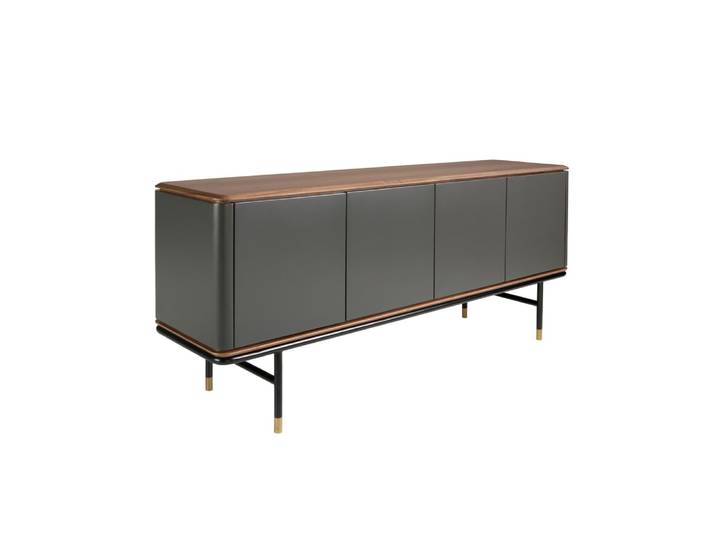 Buffet moderne en bois gris foncé et acier noir