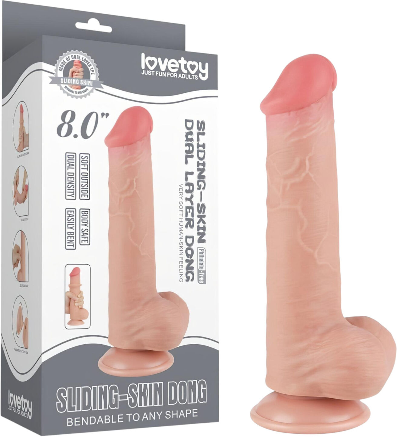 Lovetoy Sliding-Skin - Dual-Layer Dildo with Balls - 20.8cm (Natural)