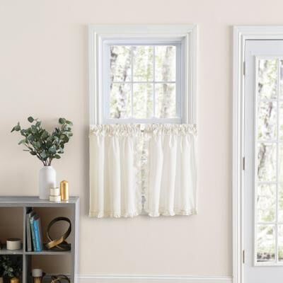 "Wide Width Classic Narrow Ruffle Narrow Ruffle Solid Color Program by Ellis Curtains in Natural (Size 80"" W 25"" L)"