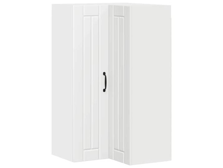 HKTMGDNG Wand-Eckschrank LUCCA Weiß 57x57x100 cm Holzwerkstoff Platzsparender Eckküchenschrank mit 2 Türen und 2 Einlegeböden für optimale Stauraumnutzung in der Küche.