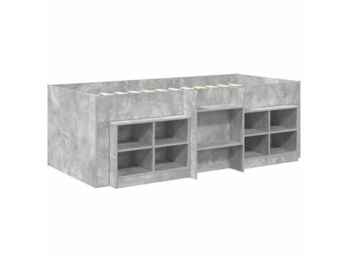 SKTQYQO Bettgestell Loft mit Unterschrank, 3-teilig, Grau Beton Technisches Holz, mit Leiter und Leisten, platzsparendes Design für Zimmer