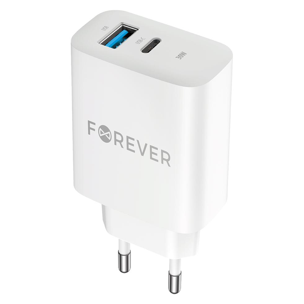 Forever TC-07-30AC PD QC Ladegerät 1x USB-C 1x USB 30W weiss (30 W, 2 Ports) (GSM172201)