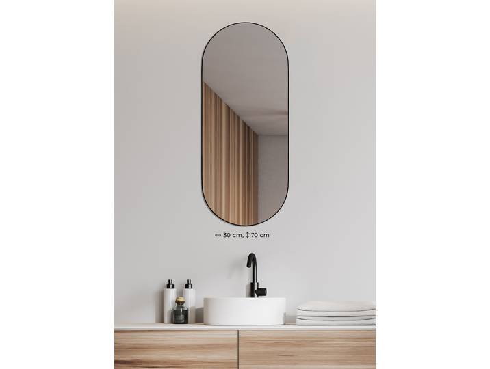 Dekospiegel MIRRORS AND MORE Josephine , schwarz, B:30cm H:70cm T:0,3cm, Metall, Spiegel, Dekospiegel, Wandspiegel