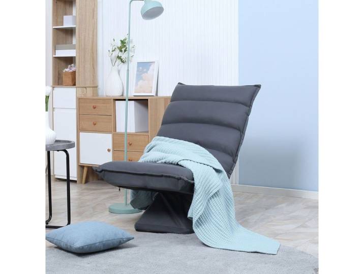 WOVREO Fauteuil de sol relax pivotant 360° avec dossier réglable 5 positions microfibre gris foncé