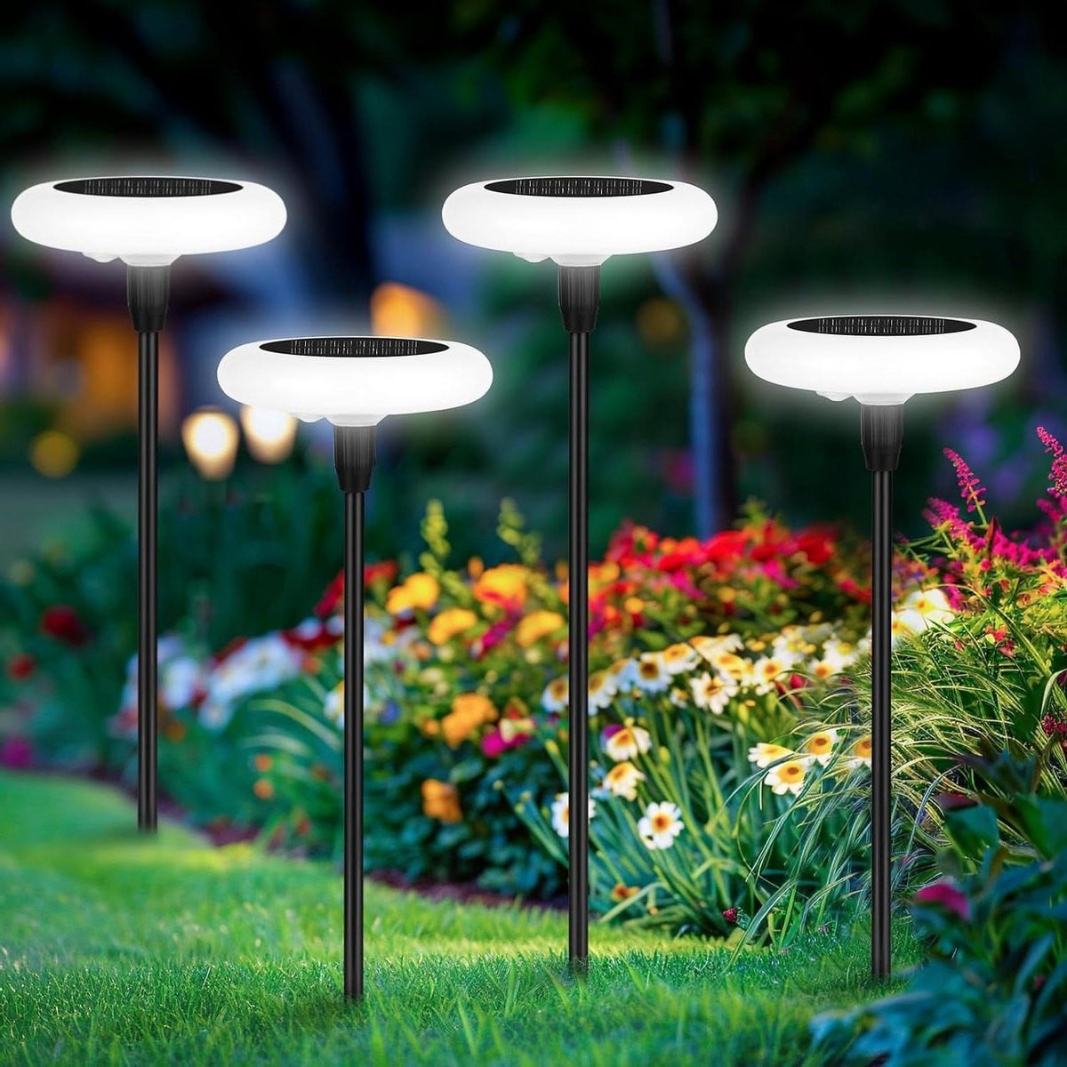 Set van 4 LED Solar Tuinverlichting - Koudwit - Tuin Decoratie
