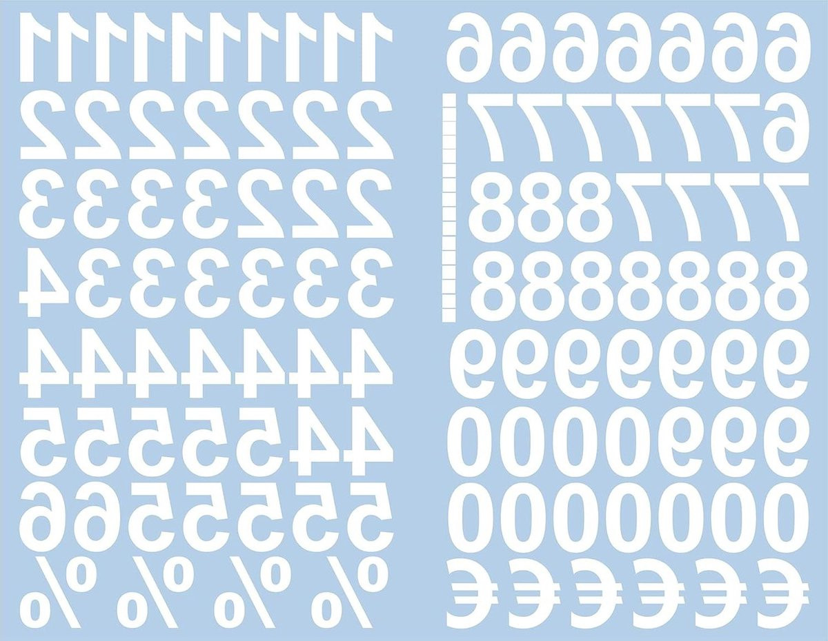 Witte Cijferstickers met transferfolie voor huisnummers, Hoogte: 3 cm