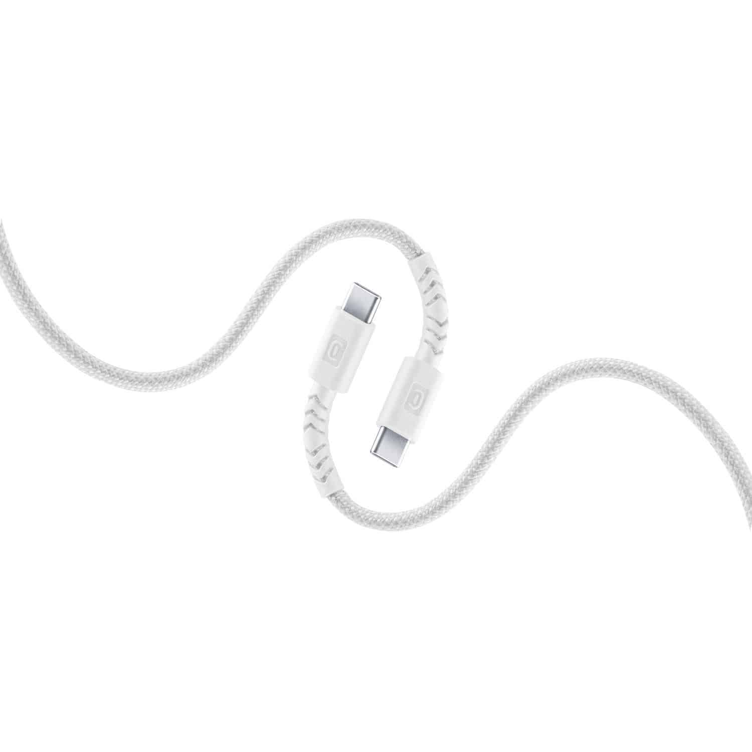 Cellular Line Stecker USB C auf USB C bis 60 W 1,5 m Flexi Braided Data Cable (Weiß) USBDATAUBRC2C15W