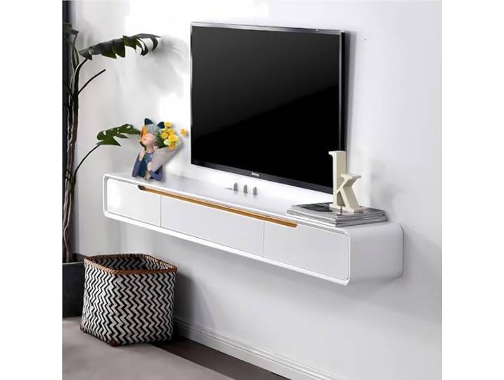 FPIGSHS 180 cm Schwebender TV-Stand, Massivholz Wandmontierte TV-Regale mit 2 Schubladen, Weiß TV Board Lowboard Hängend TV-Mediakonsolle TV-Schrank für Wohnzimmer und Schlafzimmer (B, 180CM/70.86IN)
