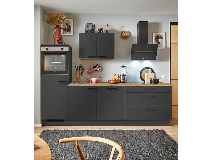 Autarke Küchenzeile 260cm Ausrichtung links Grau/Graphit
