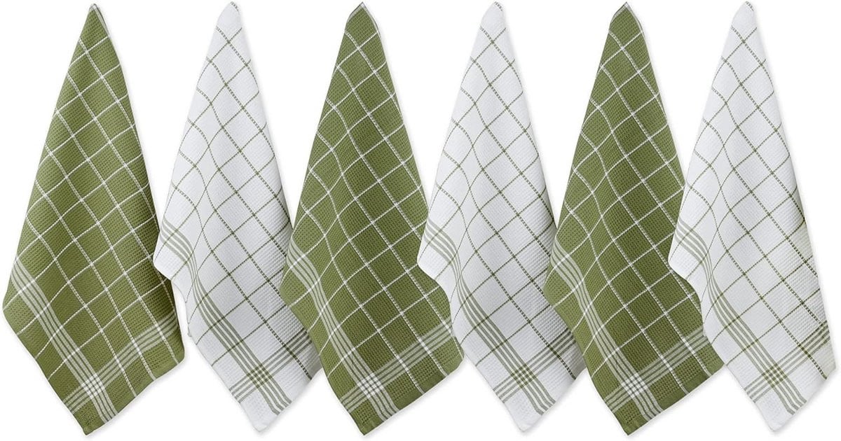 Set van 6 groene keukendoeken met wafelstructuur van katoen