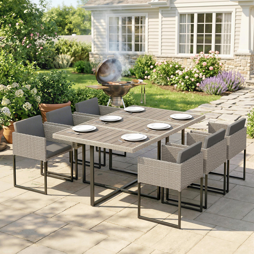 17 Stories Outsunny 7 Piece Cube Rattan Garden Furniture Set Space-Saving Grey 6