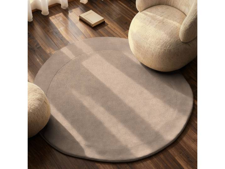 Teppich VILLEROY & BOCH Wollteppich Kivi , beige (natur beige), H:17mm Ø:160cm, Nylon, Wolle, Teppiche, Teppich, Handgewebt, Wolle, Bordüre, Einfarbig, Läufer, Wohnzimmer, Organisch