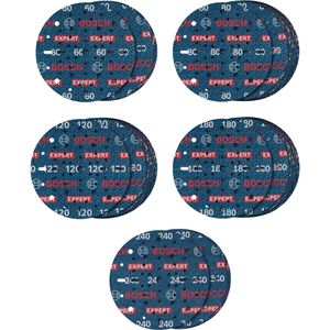 Bosch Schleifpapier Expert O780 Körnung 60-240 Set, 150mm Ø, 55 Schleifscheiben, für Holz, Farbe, Lack, 55 Stück
