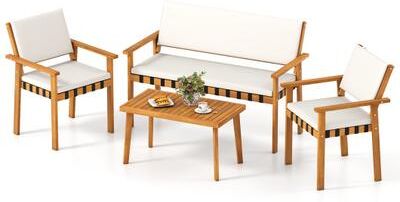 Costway 4 Piece Patio Furniture Set with Coffee Table for Backyard and Garden-White