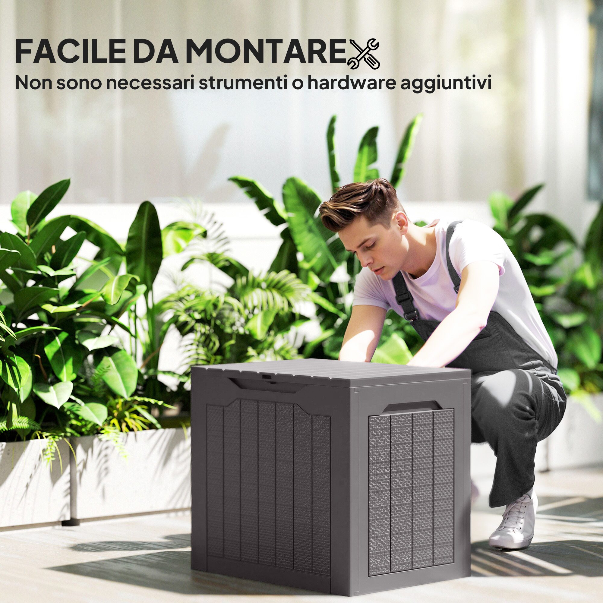 Altro Baule Da Giardino Con Maniglie, Contenitore Porta Attrezzi Impermeabile, 56x41x50 Cm, Marrone