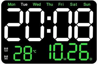 Inspired Deals Smart LED Digital Wall Clock With Temperature Display, Auto Dimming & Silent Alarm Green