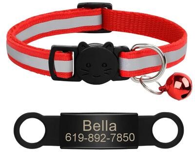 Uplifted Finds Customized Reflective Pet ID Collar With Nameplate red 341