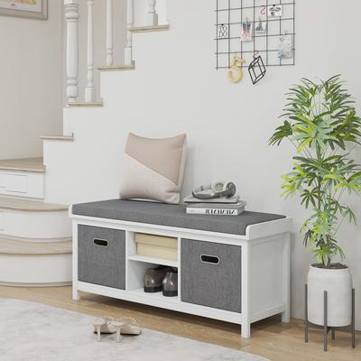 HOMCOM White Shoe Storage Bench with Padded Seat, 2 Drawers and Adjustable Shelf