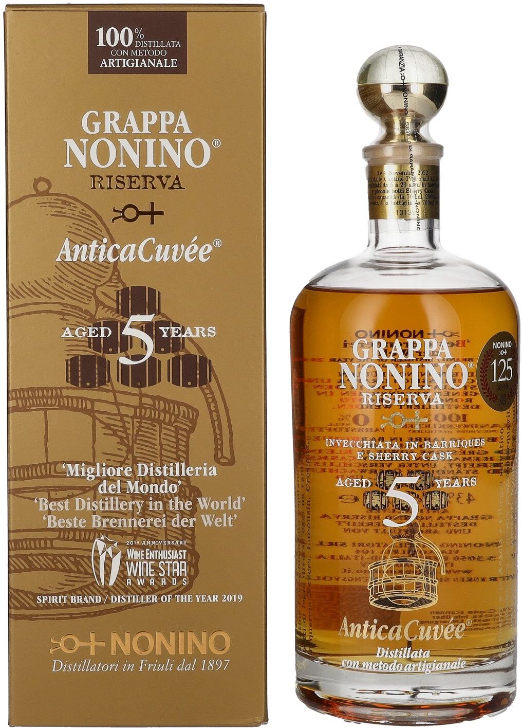 Nonino Grappa Riserva Antica Cuvée 5 Years Old 43% Vol. 0,7l in Geschenkbox