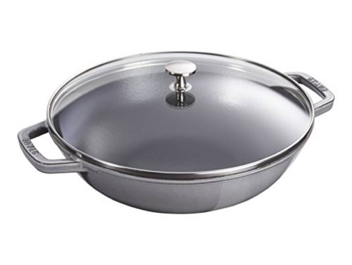 STAUB Wok en Fonte avec Couvercle en Verre et Grille Amovible Inclus\, 30 cm\, 4\,40 L\, Gris Graphite