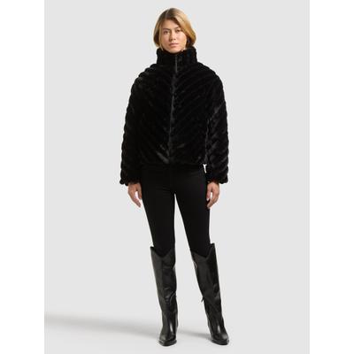 Fellimitatjacke KHUJO "RAYNA", Damen, Gr. XL, schwarz, 100% Polyester, unifarben, regular fit hüftlang, eingesetzt blind abgesteppte Kante, Jacken
