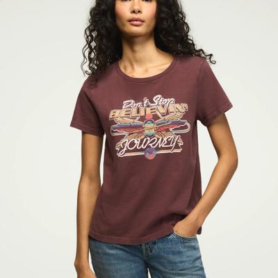 Lucky Brand Journey Dont Stop Believin Classic Crew - Women's Clothing Tops Tees Shirts in Vineyard Wine, Size XS