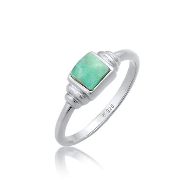 Fingerring ELLI PREMIUM "Amazonit Edelstein Quadrat Vintage 925 Silber" Gr. 58, silber, Fingerringe, Damen, 58mm,mit Steinen, Silber 925 (Sterlingsilber), 2,8mm, Fingerring